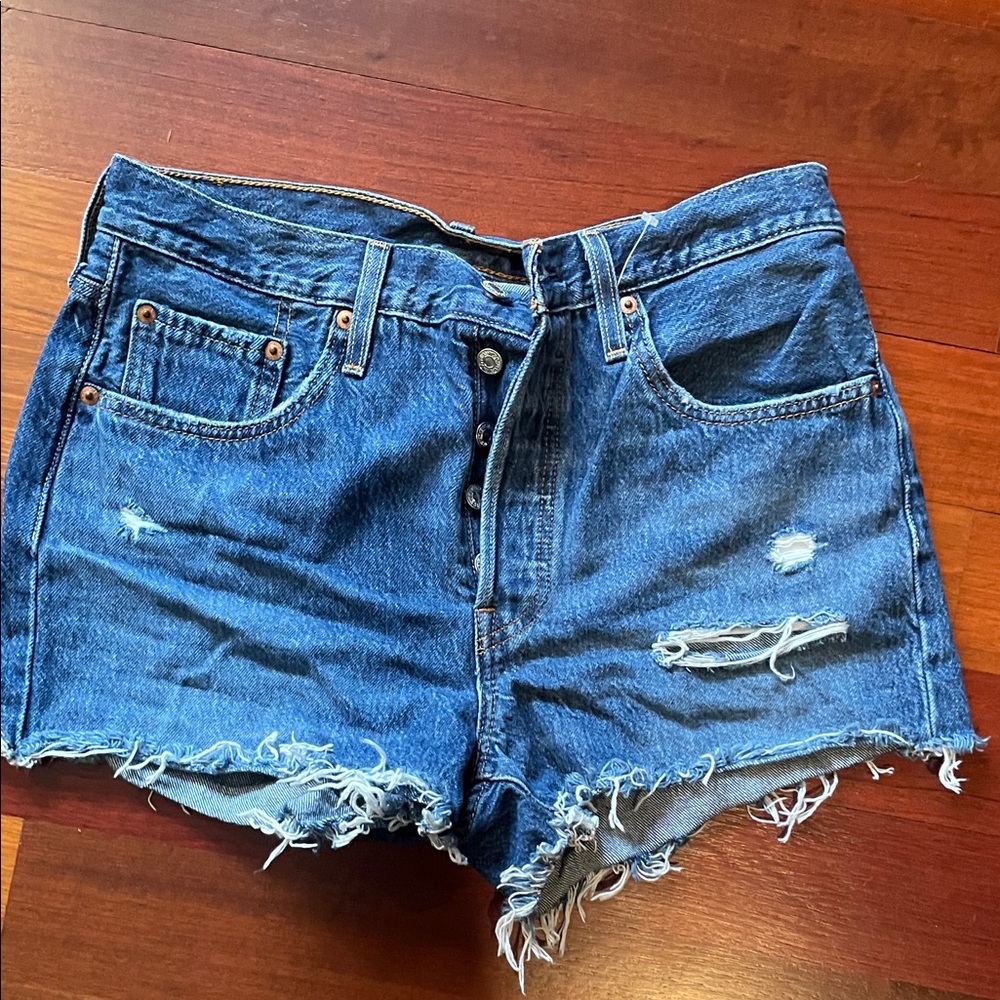 Levi's Blue Distressed Jean Shorts